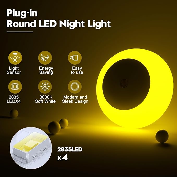 fesnne Night Light, Night Lights Plug into Wall, Dusk to Dawn Sensor, Amber Led Night Light 0.5W, 8 Pack Nightlight for Adults, Bedroom, Bathroom, Hallway, Kitchen
