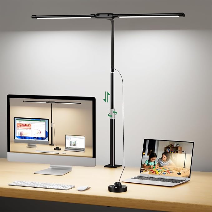 LED Desk Lamp with Clamp, 23.5-31.5 Inches, Black | 24W, 75 Lighting Modes, Flexible Neck Design, Telescopic Height, For Home Office Study Work Craft Paint