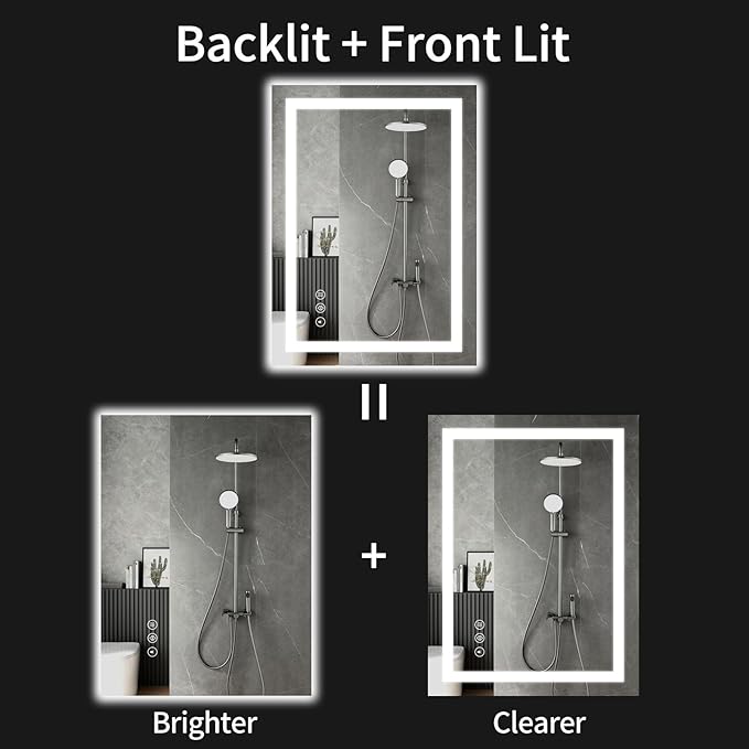 LED Bathroom Mirrors 24"x30" Bathroom Mirror with Lights for Wall, Backlit + Front Lit, 3 Colors, Anti-Fog, Dimmable Brightness for Vanity,Bathroom, Entryway, Living Room