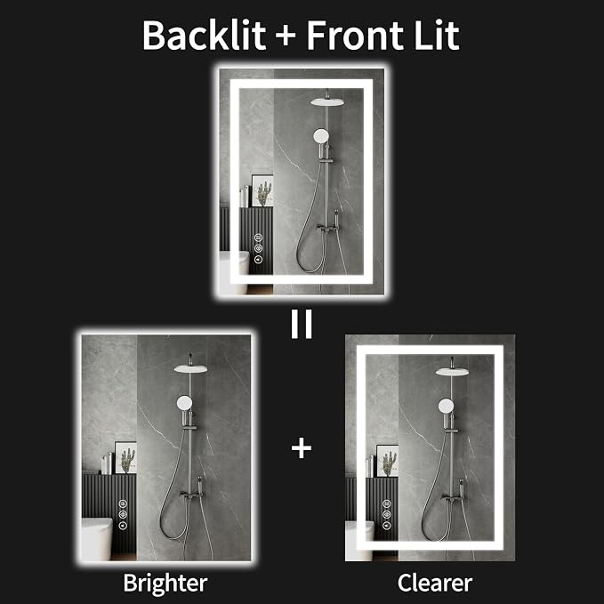 24"x42" Lighted LED Bathroom Mirror with Lights,Dimmable，Anti-Fog,Led Bathroom Vanity Mirror for Wall,Backlit + Front Lit,3 Colors,Memory Function,Shatter-Proof,Tempered Glass,Lighted Mirror