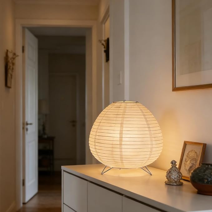 Small Paper Lantern Lamp, Japanese Paper Table Lamp with 3 Color, Cute Rice Paper Lamp for Desk Bedroom Bedside (e12 Bulb Base) Bulb Included