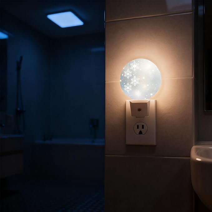 Mugod Winter Snowflake and Starry Scene Plug-in Nightlights Merry Christmas Night Light Plug into Wall with Dusk-to-Dawn Sensor LED Lighting 0.5W Sleep-Friendly