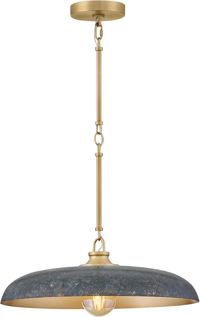 Hinkley Sadie 18" Medium Dome Pendant, Antique Verdigris/Lacquered Brass | Two Tone Saucer Chandelier, Includes (5) 7" Downrods, Needs a Med. LED Bulb, Adjustable Height, Dining Room, Kitchen