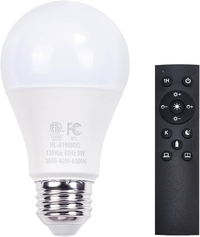 Gupuzm A19 LED Remote Control Bulbs, 800LM 9W, Equivalent to 60W Bulbs, Dimmable Bulb with Remote Control 3000K-6000K, E26 Base, CRI 80+,2.4GHz, Lifespan Over 25,000 Hours (9W-1 Remote-1 Bulb)