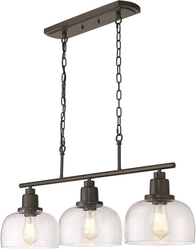 EAPUDUN 3-Light Kitchen Island Light, 35.4" Farmhouse Chandelier for Dining Room Pool Table Pendant Light, Black Finish with Seeded Bubble Glass, PDA1125-ORB