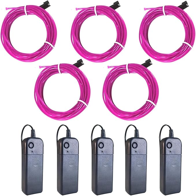 MaxLax EL Wire Purple 5-Pack, 9ft/2.75m Neon Light Wire with Noise Reduction and Battery Pack…