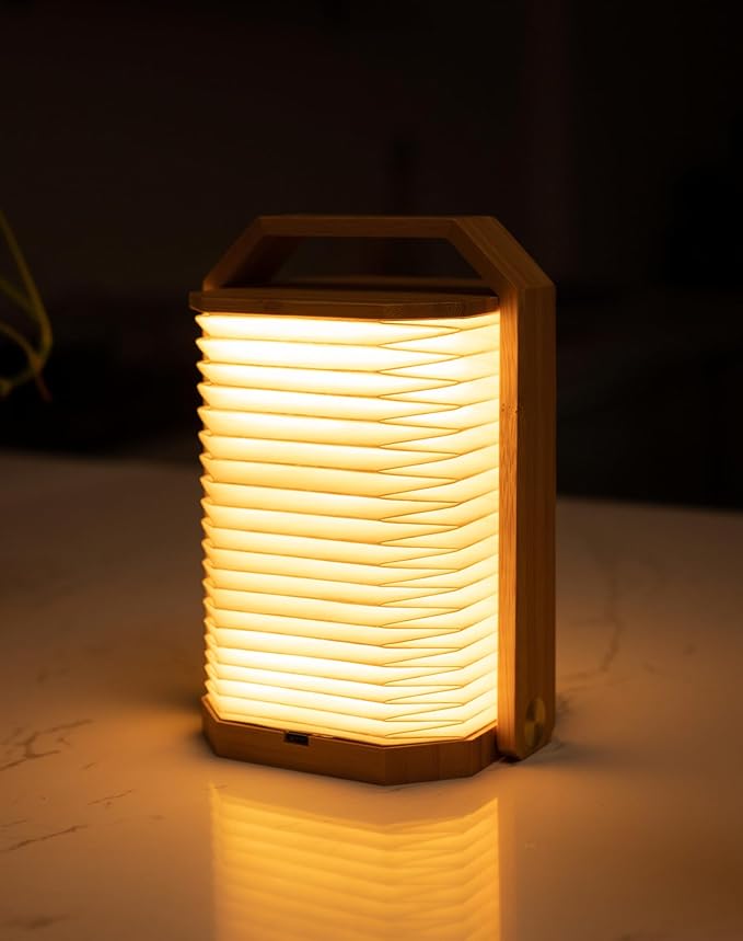 Foldable Japanese Style Lantern, 1200mAh Rechargeable, 4-6H Runtime, 2-in-1 Handheld & Table Lamp, Soft Warm Light, Outdoor Camping Travel Gear, Home Decor & Gift (Bamboo)