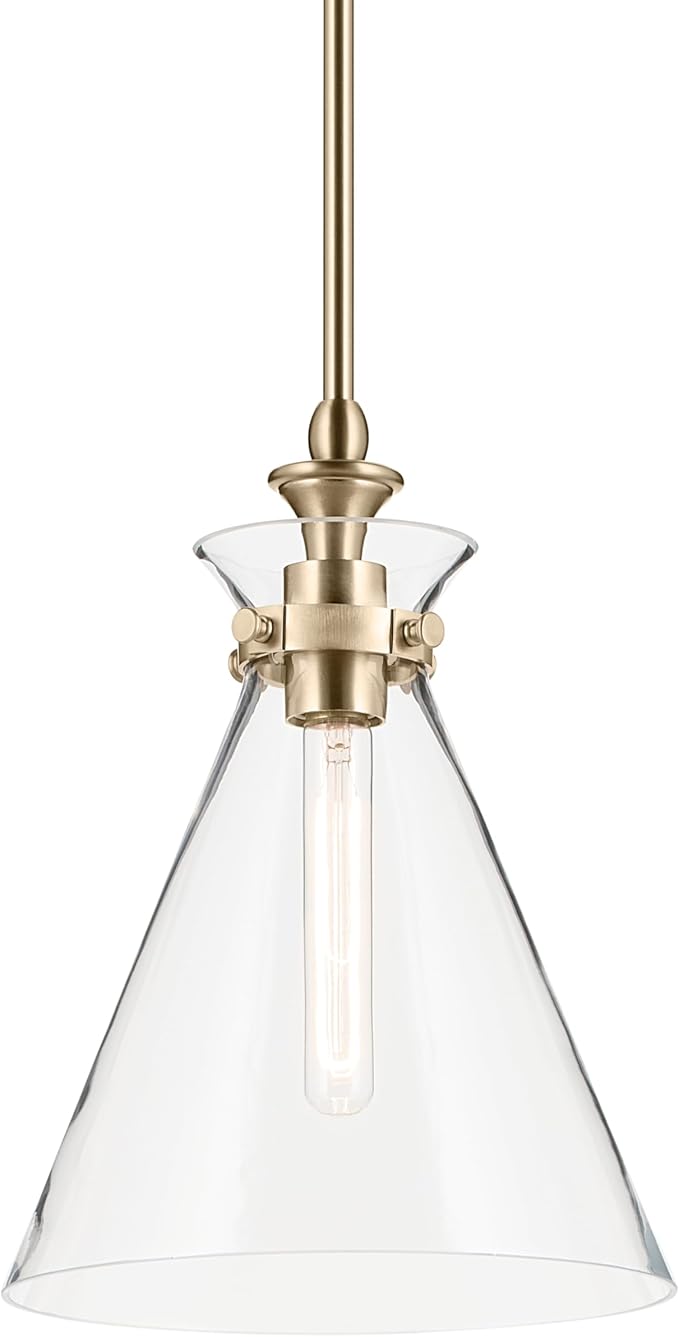 Kichler Laria Pendant Light, Clear Glass, Champagne Bronze | Traditional pendant light with sloped ceiling compatibility (14.5" x 10.5"), 52774CPZCLR
