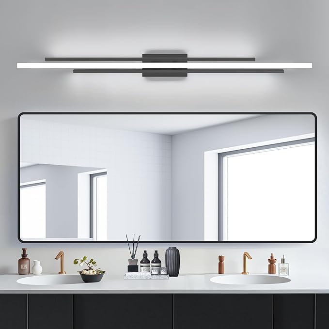 VitaLink 55" Long Black Vanity Light Bathroom Wall Light Fixtures Long Vanity Lights Over Mirror Lighting Lamps Dimmable Bathroom Wall Mount Lighting Over Vanity Mirror