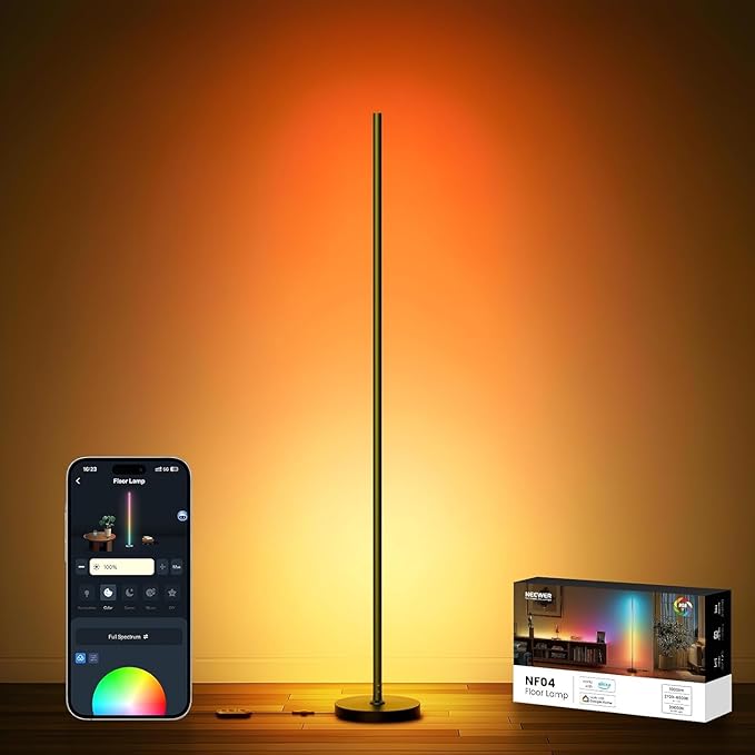 NEEWER NF04 RGB IC W Smart Floor Lamp NEW Version, 1000lm LED Corner Light Compatible with Google Alexa, APP/AI Design/Music Sync/16 Million Color Living Room Bedroom Home Decor Ambient Lighting