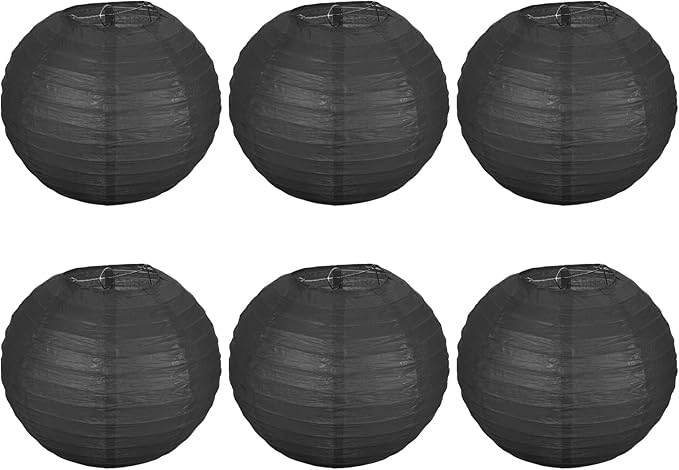 PATIKIL 8 Inch Paper Lanterns, 6 Pack Round Folding Hanging Lamp Shade for Wedding Home Party Festival Celebration, Black