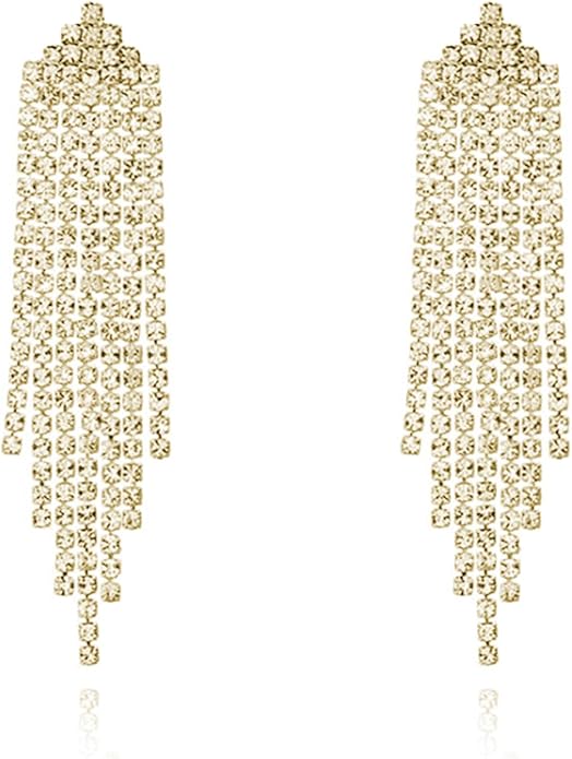 Luxval Rhinestone Earrings Dangling for Women Sparkly Silver Dangle Earrings Girls Long Chandelier Earrings Tassel Lightweight Ear Studs Cubic Zirconia Crystal Statement