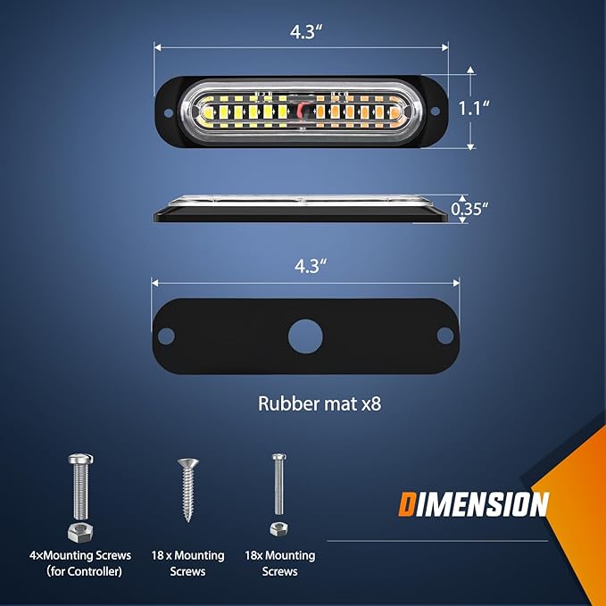 Nilight 8PCS Led Strobe Lights with Controller 12V 24V Sync Feature Amber White Strobe Light 12 LED Surface Mount Emergency Hazard Warning Lights with Strobe Controller for Vehicle Car Truck RV ATV