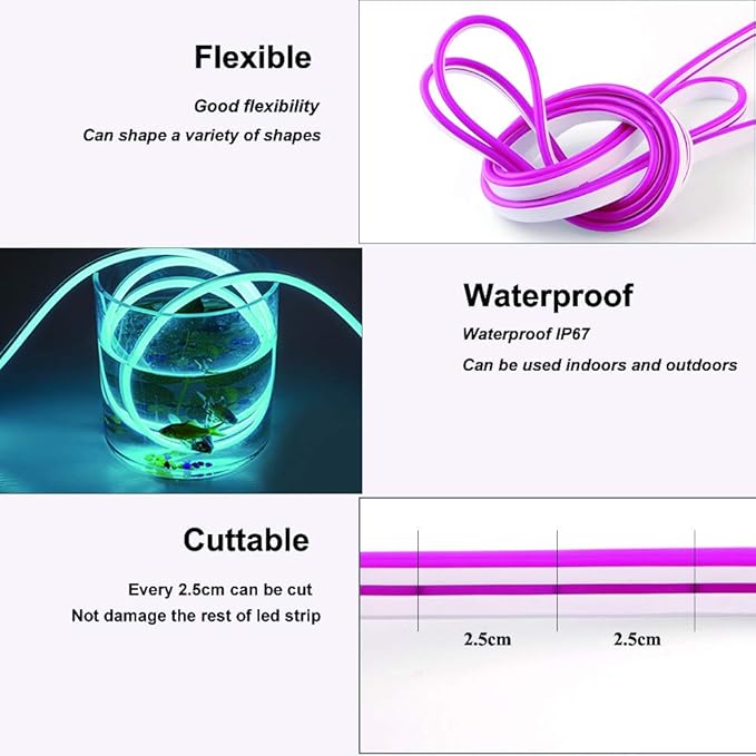 YM E-Bright Pink Led Neon Strip Lights Without Power Supply, 12V Indoor Outdoor Rope Silicone 16.4Ft 600SMD Waterproof Flexible for Signboard Kitchen Bedroom Bar Home Building Party Events Decoration