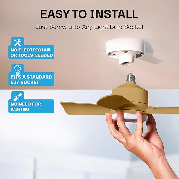 Bell+Howell Socket Breeze Cool Light Deluxe Bronze – Ceiling Fans with LED Lights and Remote Control, Replacement for Lightbulb - Bedroom, Kitchen, Living Room,1000 Lumens / 5000 Kelvins