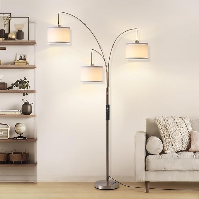Floor Lamps for Living Room, 2400LM Super Bright Arc Floor Lamp with Remote Control, 3 Light Tall Floor Lights with Stepless Dimmable, 80" Mid Century Tree Floor Lamp for Bedroom, Office