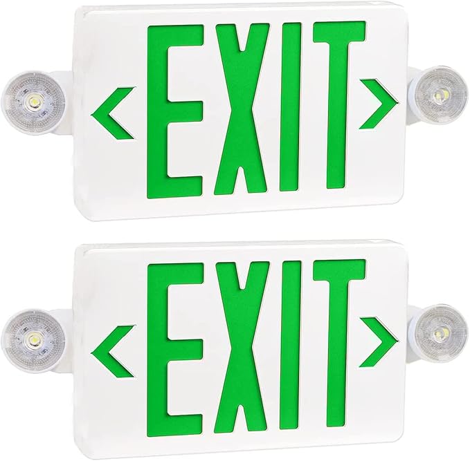 LED Exit Sign with Emergency Lights Dual LED Exit Light,Battery Backup | Two Bright LED Adjustable Heads Emergency Exit Lights, Hardwired Dual LED Combo Exit Lamp. ABS Fire Resistance UL Green