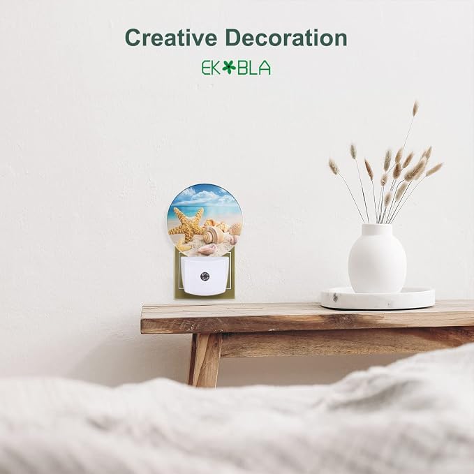 EKOBLA Beach Night Light, Starfish and Seashell Coastal Night Lights Plug Into Wall with Dusk to Dawn Sensor for Men Women