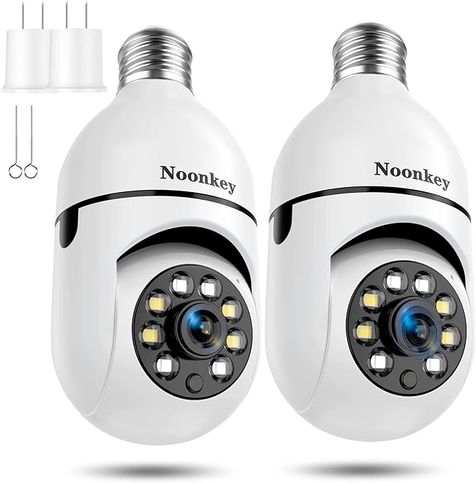 Noonkey 2K/3MP Light Bulb Security Camera, 5G& 2.4GHz WiFi 2 Pack Alexa Home 360° Wireless Security Camera Outdoor, Motion Tracking Detection Alarm,Color Night Vision