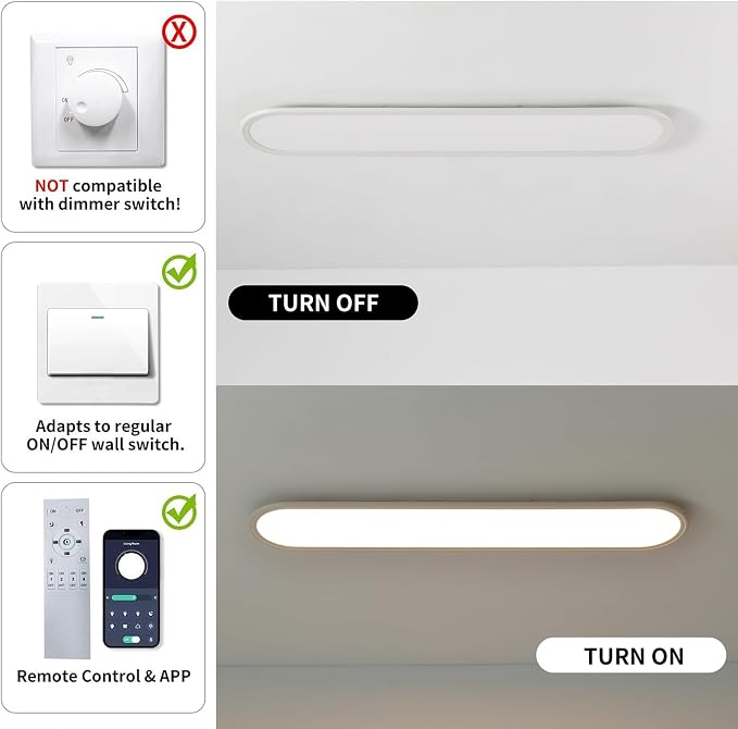 27.6-Inch Dimmable LED Linear Ceiling Light, 36W Low Profile | Ultra-Thin White Fixture with APP & Remote, 3000K-6500K, 10%-100% Brightness for Kitchen, Bedroom, Hallway and Study