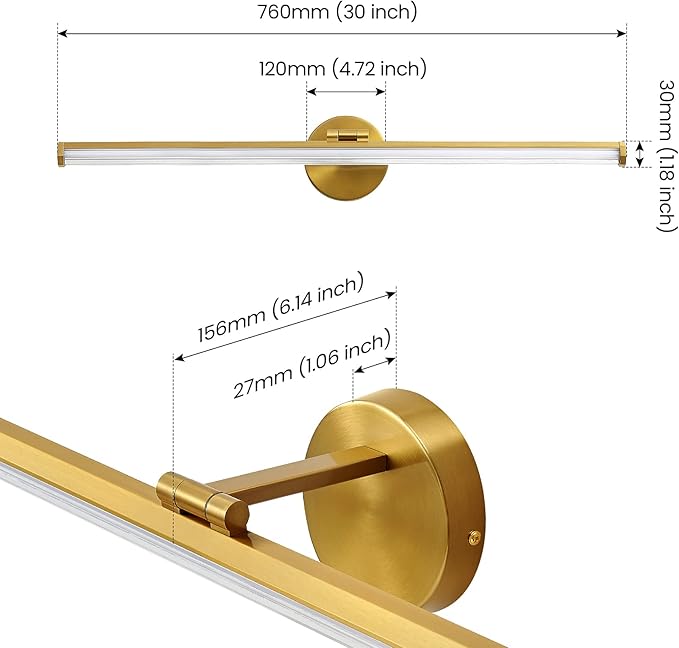 KAISITE Bathroom Lighting Fixture Over Mirror - 30 Inch Gold Vanity Light 24W 5CCT Dimmable Modern LED Vanity Light Fixture Rotatable Bath Vanity Light Bar for Bathroom