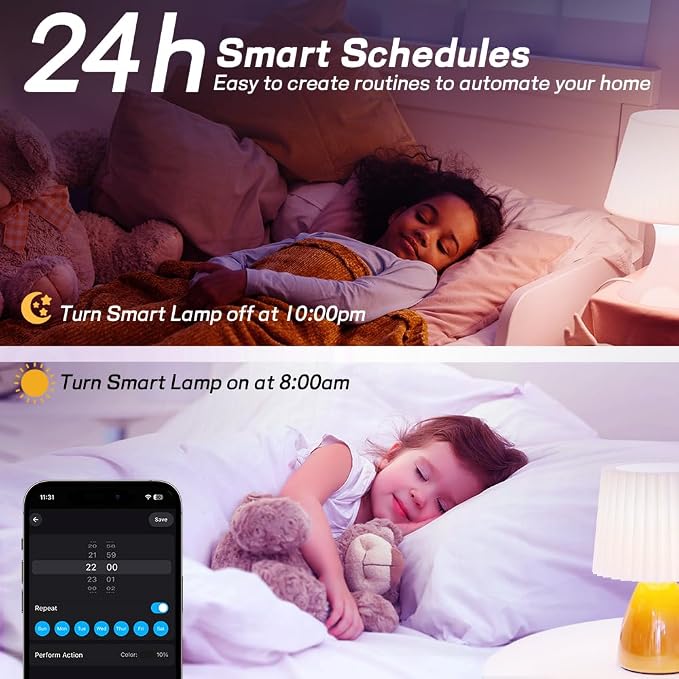 Smart Led Light Bulbs, Wi-Fi Magic Home Light Bulbs for Alexa & Google Assistant, E26, A19 Music Sync Color Changing Light Bulb, APP Remote Control on/off, Wireless, Bluetooth, 800LM, 60W,4Pack