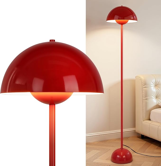 Coucrek Red Floor Lamp, 66'' Industrial Standing Lamp for Living Room | Tall Lamp with Unique Reflecting Shade, Mid Century Modern Ambient Lighting for Bedroom Corner