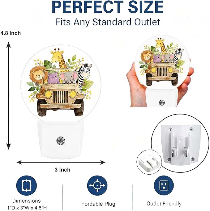 Night Lights Plug into Wall Jungle Safari Animals Night Light Auto Sensor | Lion Zebra Hippo and Giraffe Plug in Night Lights for Wall Socket with Dusk-to-Dawn Sensor for Bedroom