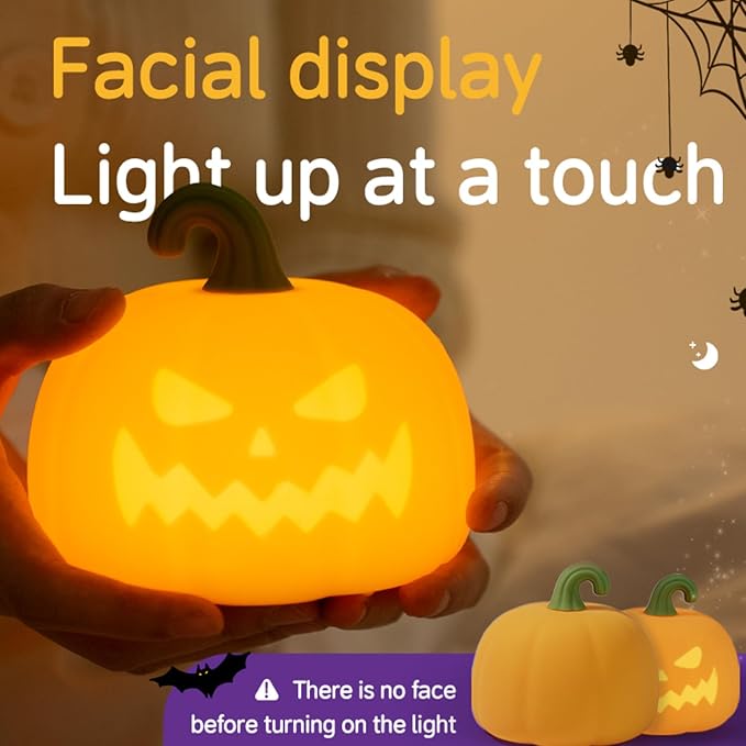Led Cute Pumpkin Night Light, 7 Colors Dimmable Bedside Lamp, Touch Control Night Lamp with Timer for Kids Adults, Used for Camping Party Room Decor(Pumpkin)