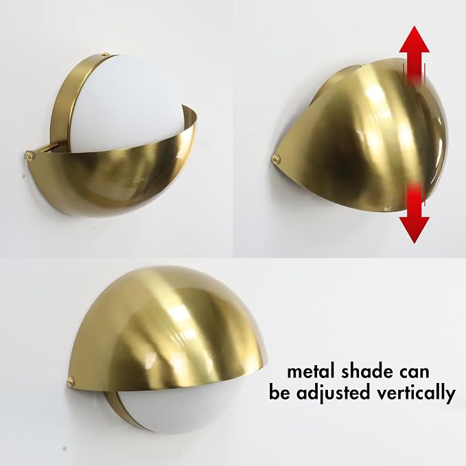 YUBOLE Mid Century Wall Sconce Gold Bathroom Vanity Light Over Mirror | Adjustable Metal Shade and Milky Glass Globe, G9 Based(Bulb Included) Indoor Wall Lamp for Bathroom Bedroom Kitchen Staircase