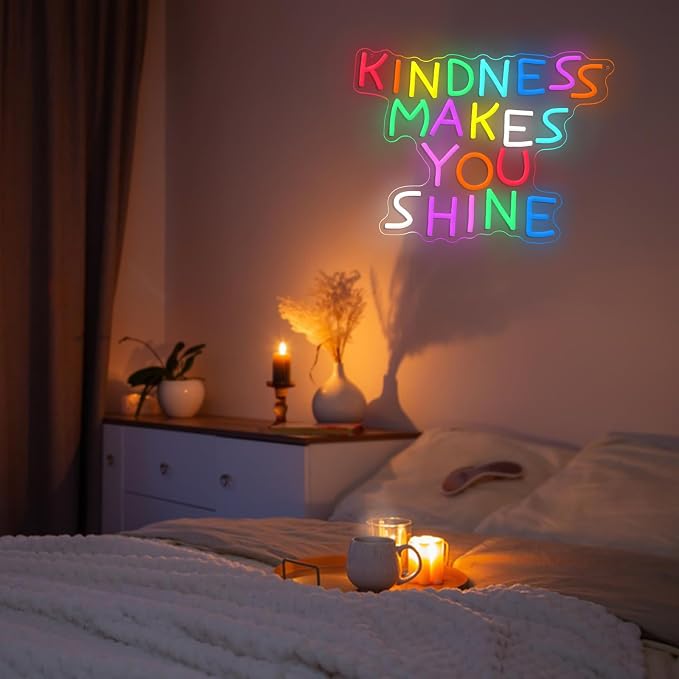 Kindness Makes You Shine Neon Sign Kindness Classroom Neon Light Be Kind LED Light Up Sign for Wall Decor Bedroom Coffee Office Party Home(12.6 * 16.54In)