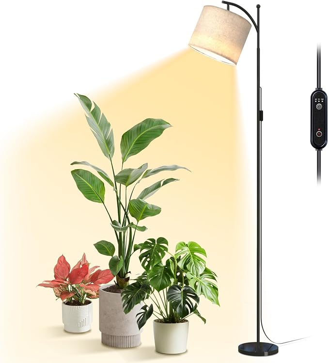 70.8in Tall Grow Light with Stand, Standing Plant Light with Timer | 25W 3000K Non-Dimmable, Full Spectrum LED Grow Lamp for Plant Growth, Flexible Adjustable Angle