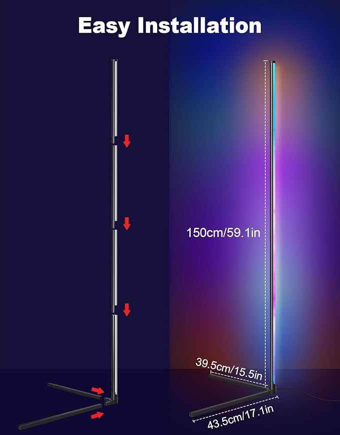 MOMSIV RGB Corner Floor Lamp, LED Corner Light with 16 Million Colors | 200+ Dynamic Effects, Modern Design, Music Sync, Control By Remote & APP, for Bedroom, Living Room, Office, Gaming Room
