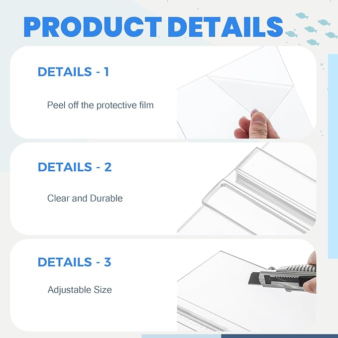 Sieral Aquarium Lids Polycarbonate Canopy with LED Light 2 Pcs Set 22.95 x 16.61 x 0.12 Inch for 75/90/110 Gallon with Center Brace Aquariums Cover Fish Tank Lid with a Hook Knife, Clear