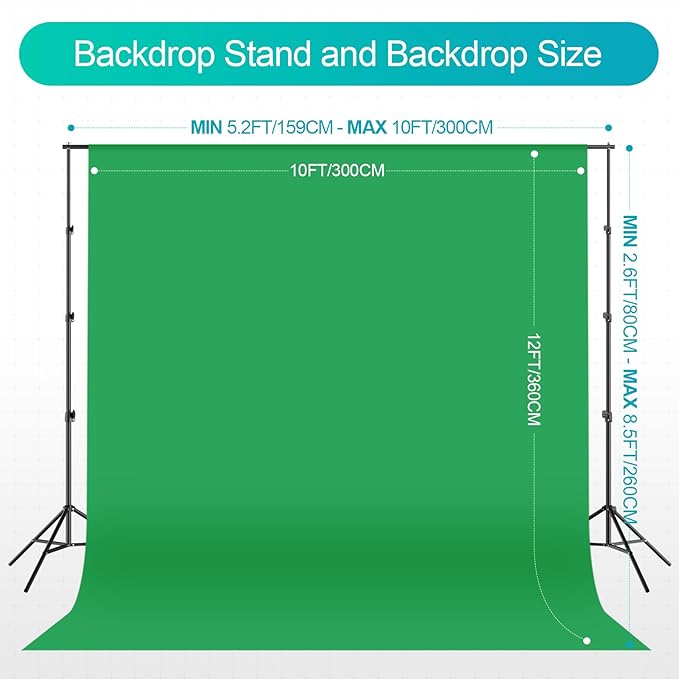 EMART 8.5 x 10 ft Backdrop Support System, Professional Photography Lighting Kit with 10*12ft Backdrop*3, 5500K 50W LED, Reflector, Umbrellas&Softbox Lighting Kit for Studio, Portrait, Video Shooting