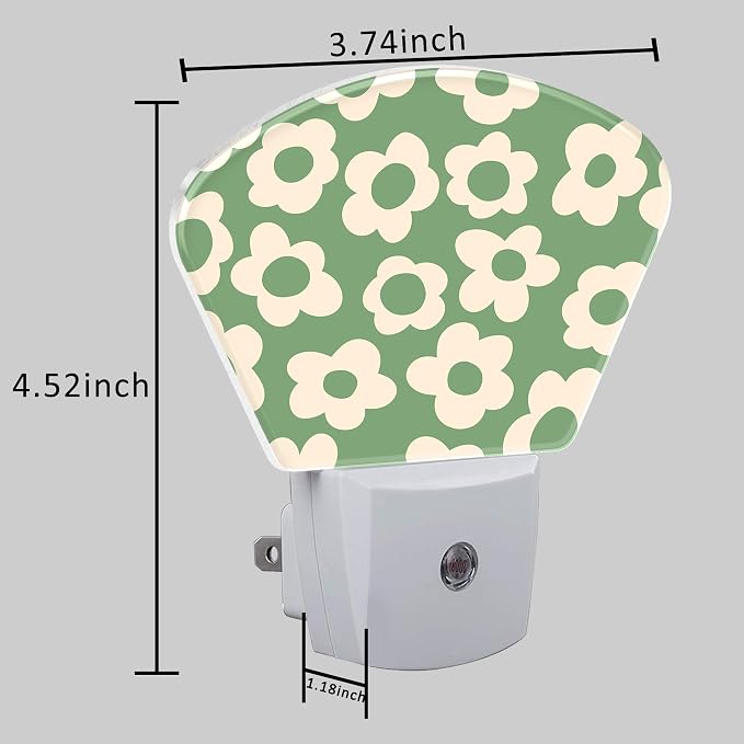 Vintage Green Flowers Night Light, Groovy Flowers Nightlight Plug into Wall with Dusk to Dawn Sensor for Kid Girls Boys Women Men Bedroom, Hallway, Kitchen, Bathroom, Stairs Decor
