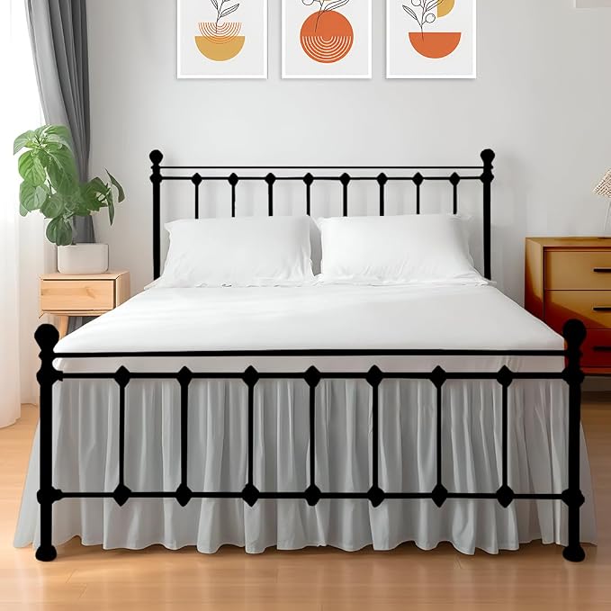 Shreem Linen Ruffled Bed Skirt with Split Corners, Gathered Style, 100% Microfiber, 15-Inch Drop, Dust Ruffle Bedskirt with Platform, Queen, Light Grey