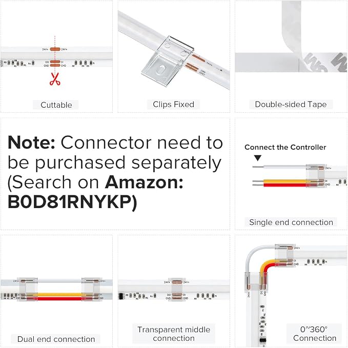BTF-LIGHTING WS2811 Smart IC RGB FCOB COB LED Strip, UL Listed 630LEDs/m High Density Color Chasing Uniform Light, DC24V 9.8FT 10mm Width Tape Light for Home Party DIY Decor(No Adapter or Controller)