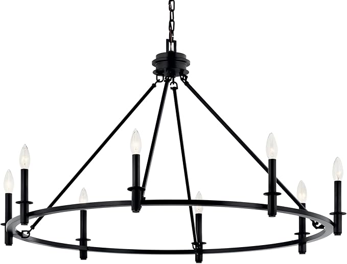 KICHLER Carrick 8-Light Chandelier, Updated Traditional Light in Black, Sloped Ceiling Compatible, for Dining Room, Office, Foyer or Bedroom (23.7" x 40.75"), 52706BK