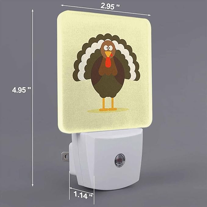 LED Night Light Plug into Wall with Dusk to Dawn Light Sensor White Energy Efficient Turkey Cartoon Green Nightlight for Bedroom Bathroom Hallway Living Room Kitchen