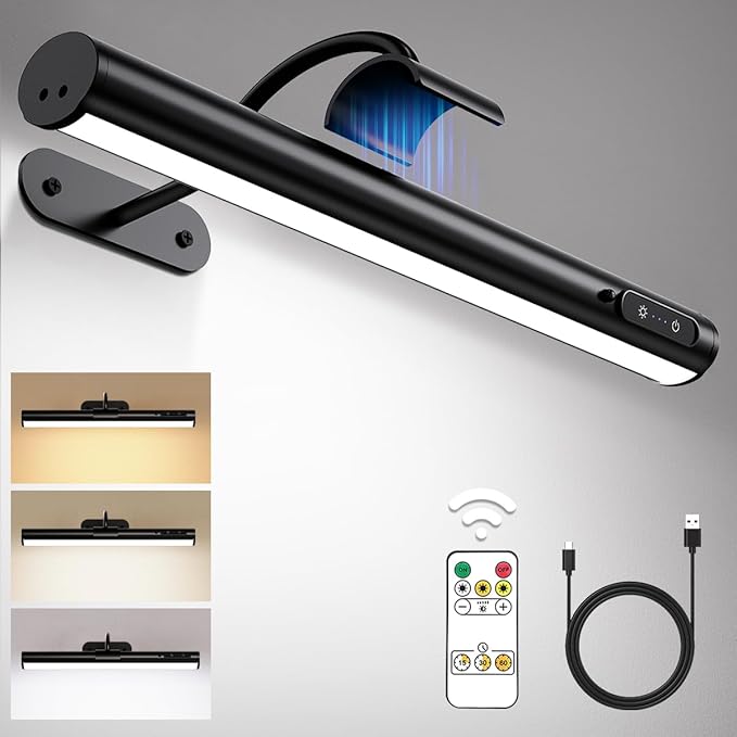 Hapfish Picture Lights for Wall Battery Operated,Wireless Art Light - Black | Rechargeable Wall Sconce for Picture with Remote Control,Dimmable Wall Lighting for Paintings Gallery Dartboard Mirror