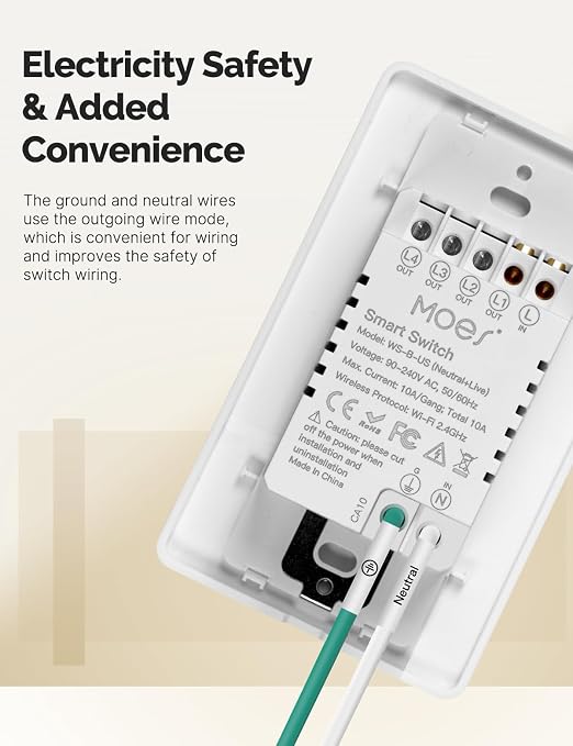 MOES WiFi Smart Double Light Switches, No Neutral, Require Capacitors | 2.4GHz 2 Gang Single Pole Switch, Work with Alexa Google Assistant