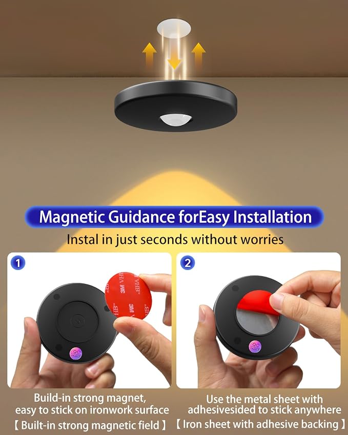 Puck Lights with Remote Control, 2000mAh Rechargeable Cabinet Light, Under Counter Tap Light Wireless, Display Cabinet, Shelf, Closet，Dimmable，Magnetic，Push Lights Battery Operated， (Black, 3 Pcs)