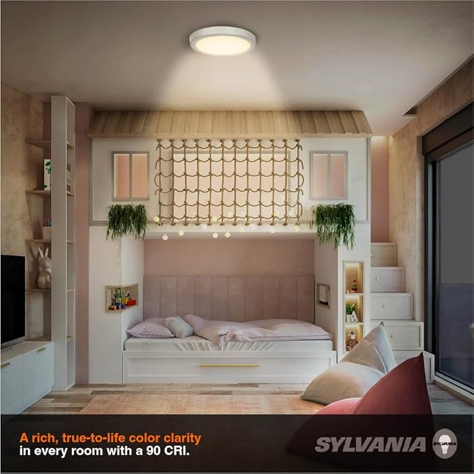 Sylvania 12" LED Flush Mount Ceiling Light Fixture, 24W, 5 Color Select (2700K - 5000K), 1600 LMS, Hardwired, Brushed Nickel, LED Lights for Bedroom Kitchen Hallway Porch - 1 Pack (66463)