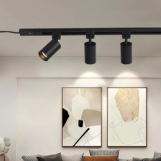 Plug in Track Lighting with Power Cord, 6-Light LED Track Lighting Kit with Track Rail, Modern Kitchen GU10 Track Lighting Fixtures Plug in Ceiling Light with 13FT Plug Cord, Black (No Bulbs)