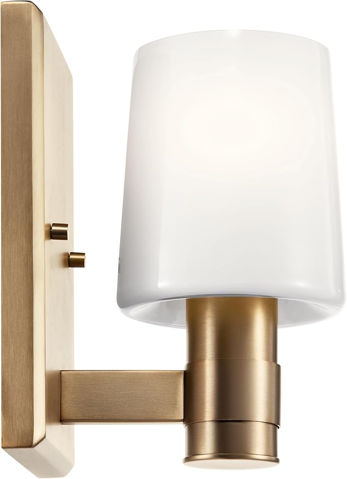 Kichler Adani 1-Light Bathroom Wall Light, Champagne Bronze | Modern wall light with opal glass for baths, hallways and bedrooms (8.5" x 6.5" x 5"), 55174CPZ