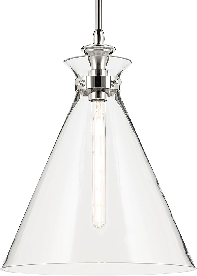 Kichler Laria Pendant Light, Clear Glass, Polished Nickel | Sloped ceiling compatible pendant light for kitchen islands and dining rooms (19.75" x 16"), 52775PNCLR