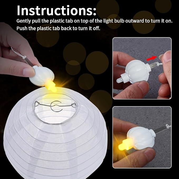 24 Pcs Paper Lantern Lights, Warm White Mini LED Lights | Waterproof, Lasts 36 Hours, Battery-Powered for Wedding Camping Parties Balloon and Floral Decorations