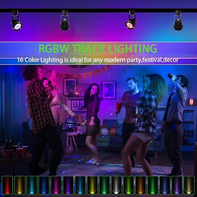 15W RGB LED Track Light Heads,Color Changing Track Lighting Head H Type RGBW Accent,Party,Game Room,16 Color Ceiling Track Light Fixture Halo 8 Pack (Black)