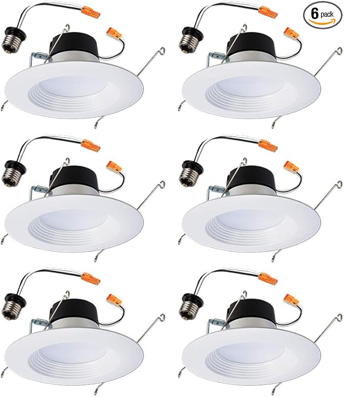 HALO LT 5 in / 6 in LED Recessed Lights Retrofit Can Light Fixtures 6 Pack 3000K Warm White 750 Lumens Wet Location Dimmable Ceiling Downlights with Baffle White Trim